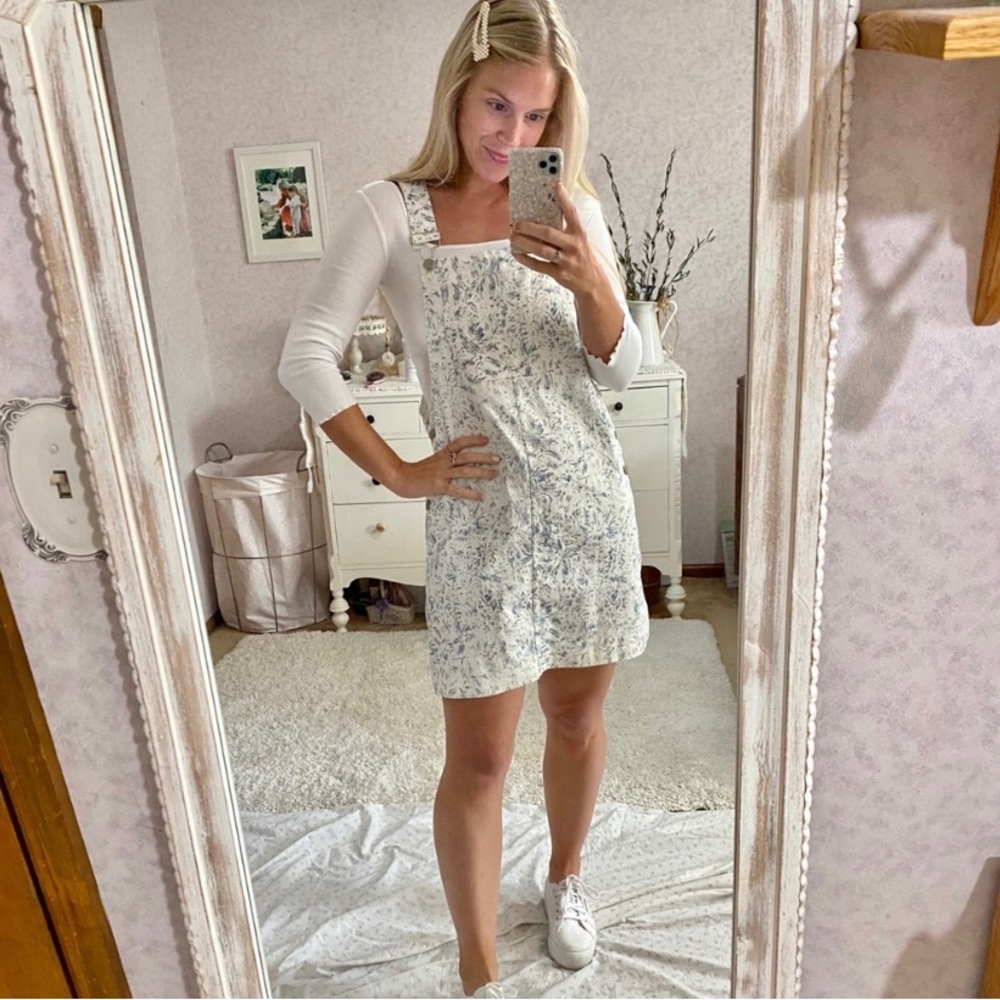 Acid Wash Floral Overall Dress- Size Small